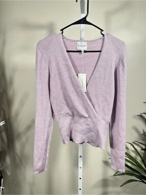 N243. Pink Rose sparkly Lavender Faux Wrap Sweater